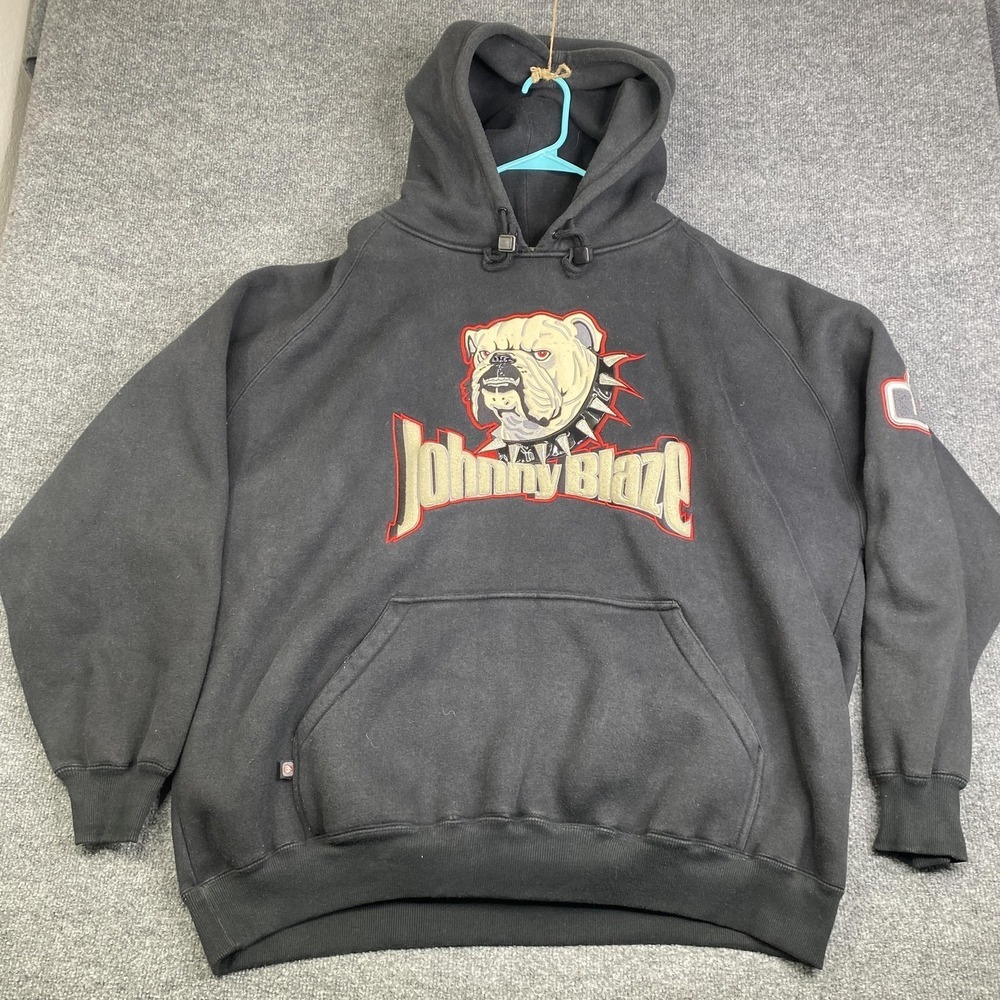 Vintage Johnny Blaze Hoodie Mens 2XL Black Bulldog Graphic Hip Hop Wu Method Man